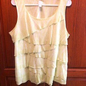 Chico's Size 3 Lime green and white ruffled sleeveless blouse